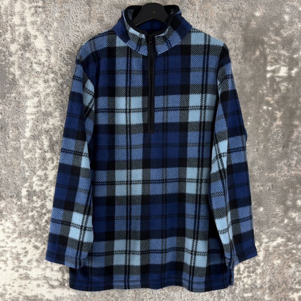 Cabin Creek Sz L Plaid Fleece Mock Neck Sweater Blue Long Sleeve Outdoor Casual